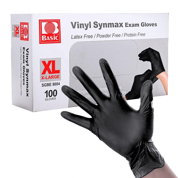 BASIC Disposable Vinyl Synmax Exam Gloves Black 100/Box- JMU DENTAL INC