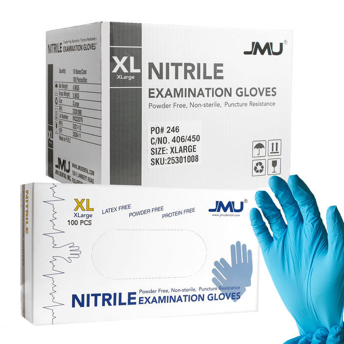 JMU Disposable Medical Nitrile Exam Gloves 4 Mil Blue S/M/L/XL 1000/Case- JMU DENTAL INC