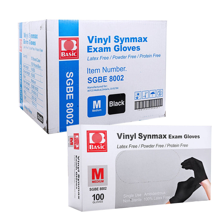 BASIC Disposable Vinyl Synmax Exam Gloves Black M/L/XL 1000/Case - JMU DENTAL INC